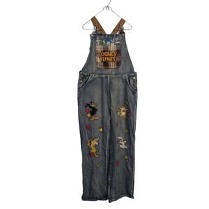 Vtg Looney Tunes Overalls Embroidered Denim Taz Bugs Wiley Daffy Womens XXL